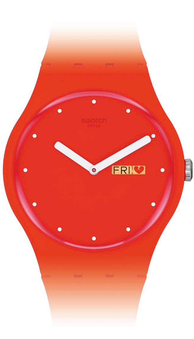 SWATCH在過年期間推出大紅色的腕表，十分喜氣，3150元。（SWATCH提供）