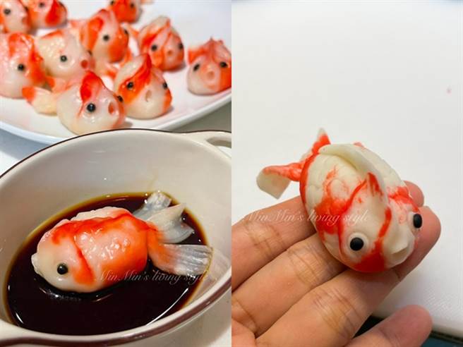 一名妈妈效仿网路上的「金鱼水饺」食谱，竟做出诡异的「异形金鱼水饺」。（图／脸书「全联消费经验老实说」）