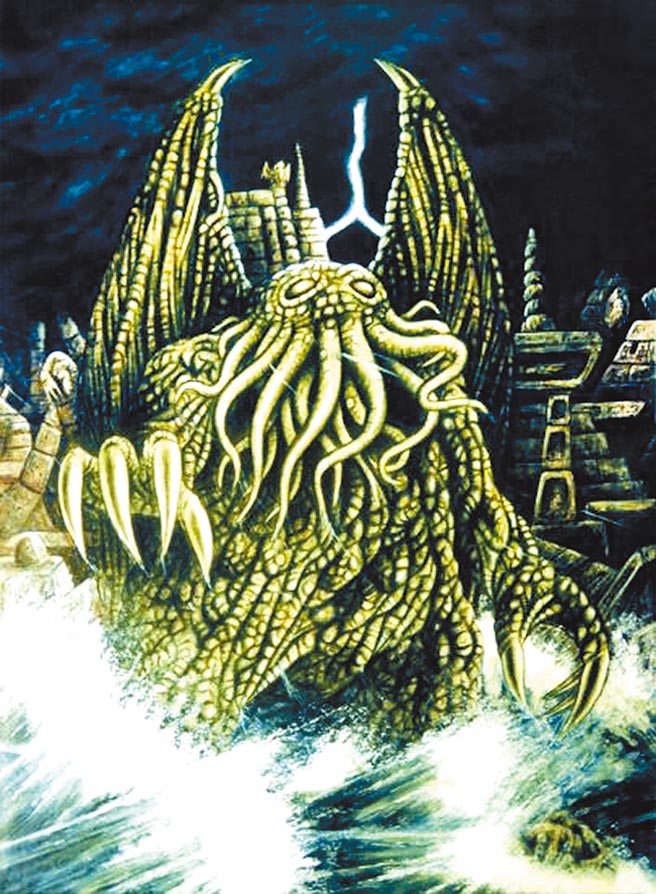 克苏鲁有着章鱼头，脸上有触鬚，长爪子，背后有狭长的双翼。图为画家BenduKiwi的创作。（取自Wikimedia Commons）