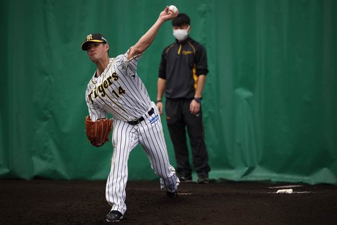 阪神虎陈伟殷第二度在热身赛先发，投3局用70球被敲一发满贯炮。（资料照，截自阪神虎官方脸书）