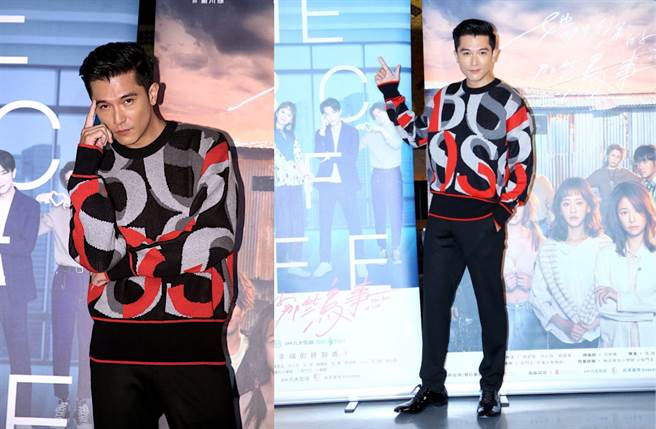 邱澤在先前替新戲宣傳時，選穿紅色 BOSS 印花毛衣襯出好氣色。（圖／品牌提供）