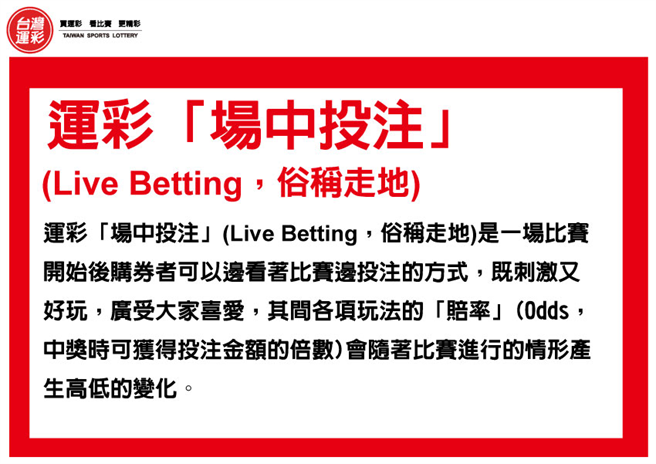 运彩「场中投注」说明。(台湾运彩提供)