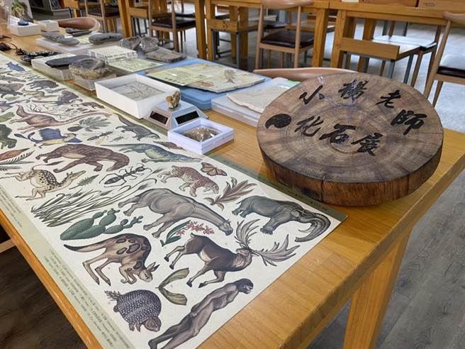 嘉义县大吉国中在开学日这天，特别安排化石展迎接师生返校。（大吉国中提供∕吕妍庭嘉义传真）