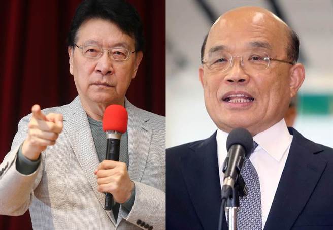 行政院长苏贞昌（右）不改武汉肺炎称呼，赵少康批是比歧视更恶劣、更糟糕的羞辱。（合成图／杜宜谙摄、资料照，范扬光摄）