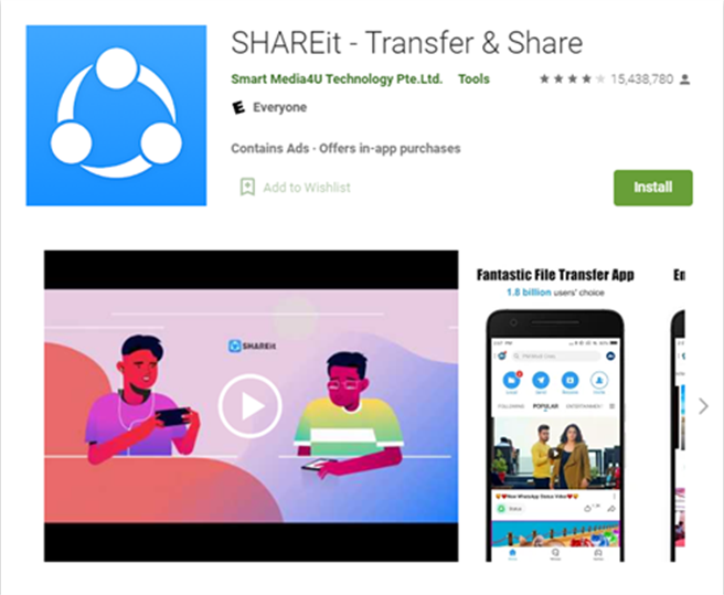 SHAREit app Google Play下载页面。（摘自趋势科技部落格）
