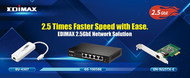 EDIMAX讯舟科技推出2.5Gigabit Ethernet（2.5GbE）高速乙太网路解决方案。图／业者提供