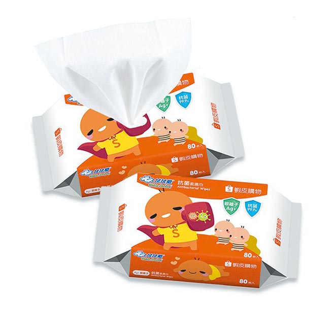 虾皮购物的拭拭乐虾皮联名款银离子抗菌湿巾（80抽 x 12包／箱），原价1068元，优惠价359元。（虾皮购物提供）