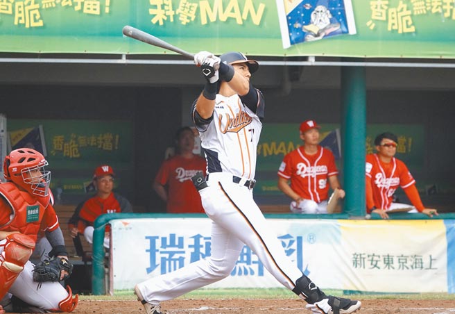 统一狮林安可今年专职打者，23日在与味全龙的自办热身赛第3打席敲出右外野大号全垒打。（毛琬婷摄）