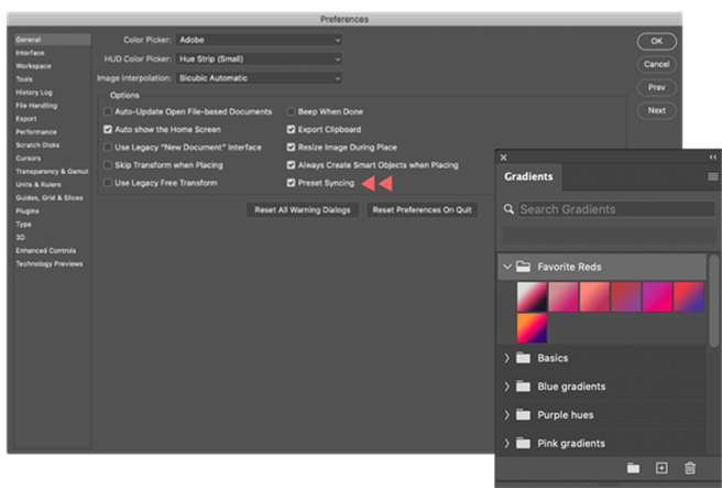 预设下的「预设集同步」处于关闭状态。用户可以在「偏好设定 > 一般 > 预设集同步」中启用或停用「预设集同步」。(Adobe提供)