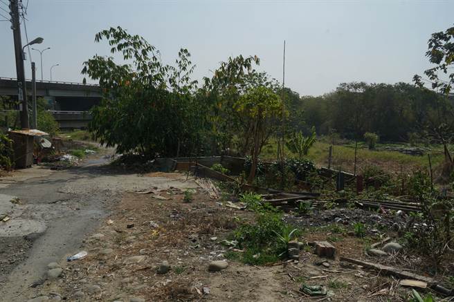 树王里长陈俞桦指出，旱溪畔树王桥至中投公路桥下河川地，属大康桥计划内，盼第三河川局早日徵收整治。（黄国峰摄）