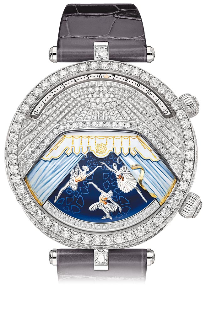 梵克雅寶Lady Arpels Ballerine Musicale腕表鑽石款，主題音樂是柴可夫斯基的《第三號交響曲》，1390萬元。（Van Cleef & Arpels提供 ）