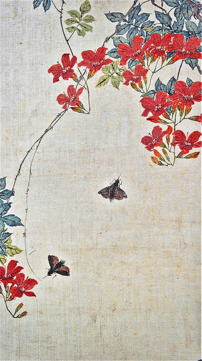 居巢（1811-1865）绢本设色《蛾眉凌霄日日高》（局部）。（罗青提供）