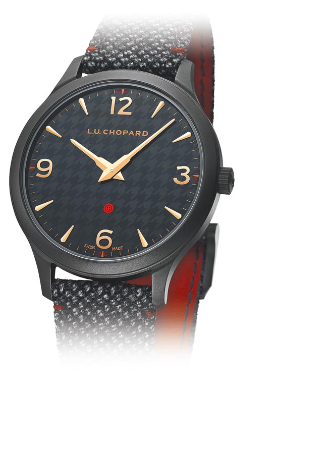 蕭邦L.U.C XP Il Sarto Kiton腕表，千鳥格紋設計盡顯紳士風範，38萬2000元。（CHOPARD提供）