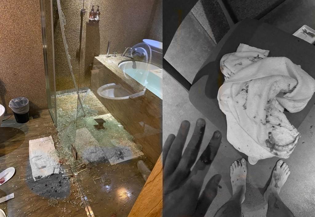 一位男子26日入住台中一间知名的连锁酒店，但浴室玻璃门却在眼前碎光，险险被玻璃碎片刺死。 （翻摄Dcard）