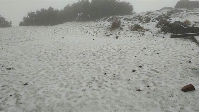 玉山氣象站成了一片銀白世界。(氣象局)