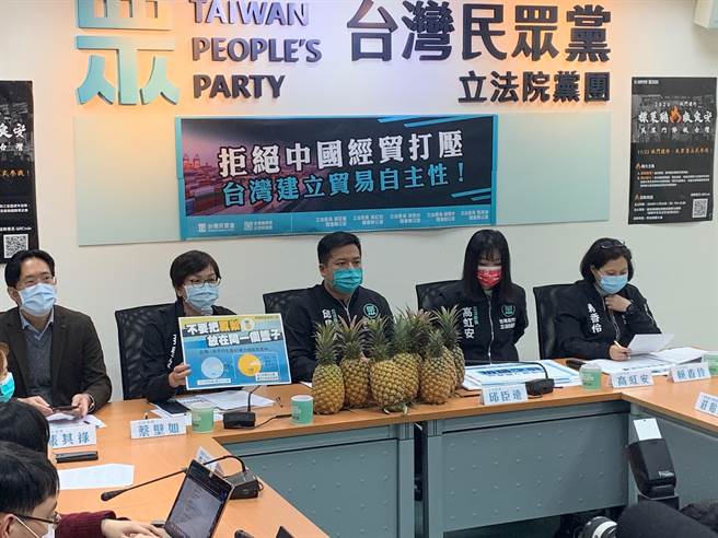 民眾黨立法院黨團今舉行記者會，呼籲政府應建立貿易自主性，拒絕大陸經貿打壓。（林縉明攝）