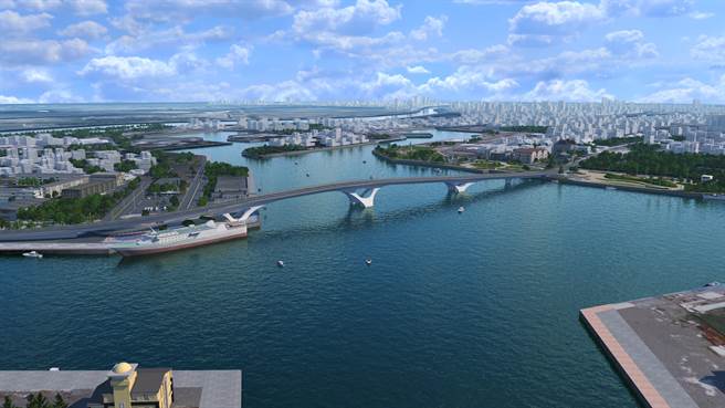 「安平渔港跨港大桥新建工程」日间模拟图。(台南市都发局提供／曹婷婷台南传真)