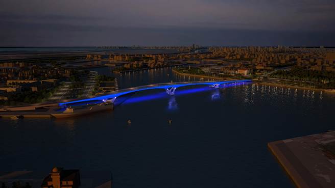 「安平渔港跨港大桥新建工程」夜间模拟图。(台南市都发局提供／曹婷婷台南传真)