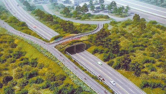 淡北道路從1996年提出至今25年，行政院以北市民意有疑慮為由要求再研議，老縣長蘇貞昌應該給新北市民一個答案。圖為完工示意圖。（新北市新工處提供／許哲瑗新北傳真）