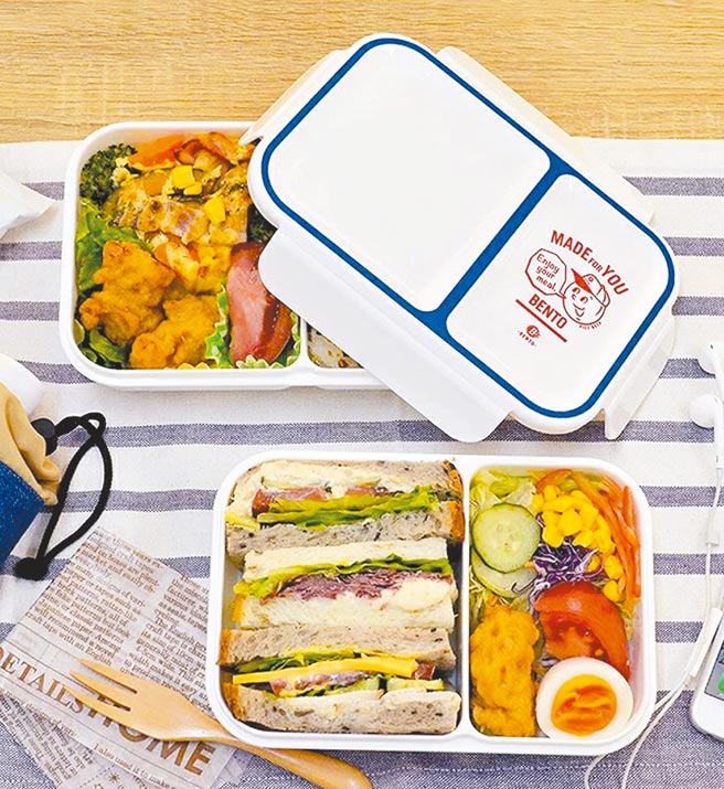 台隆手创馆CB巴黎系列轻食餐盒外型俏皮可爱，分离设计让饭菜不混杂，四边圆角好清洗。（台隆手创馆提供）