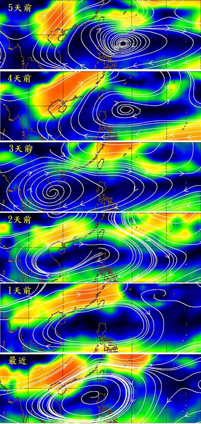 气象局长郑明典表示，台湾受南方高压系统影响，华南云雨区东移时常偏北通过，台湾附近低层水气也受抑制，对流发展不起来。（图片来源CIMSS)