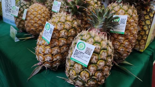 農業金庫今天與世界台灣商會聯合總會辦理「把台灣鳳梨推向國際市場」，邀請各國台商、國內企業及民眾可以透過農業金庫建立的「農產安心GO」平台購買鳳梨。（林良齊攝）