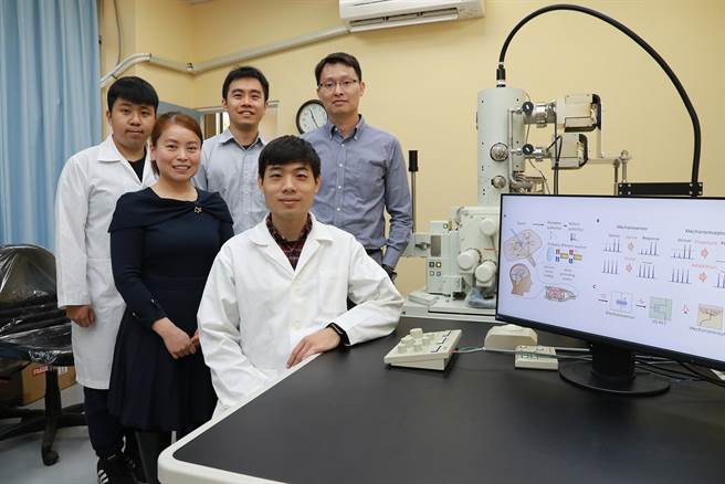 兴大研究团队成员包括物理系兼奈米所副教授林彦甫（右后）、医学工程所副教授林淑萍（左前）、材料工程系副教授赖盈至（后中）等人。（兴大提供／林欣仪台中传真）