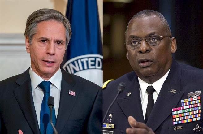 拜登就任美国总统以来将首次有外交与国防2名重要阁员出访，国务卿布林肯(左）与国防部长奥斯丁（右）将联袂前往亚洲的韩国与日本访问，凸显美国严肃应对中国的挑战。（图／合成图）