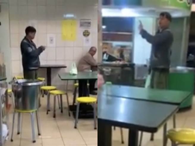 店家最后妥协给了饭，并叫他「快滚」，许多用餐民眾也看不下去，纷纷怒斥他快走，没想到他竟然持续大闹，还拿出手机录影扬言提告。（图／翻摄自脸书爆料公社）