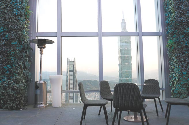 戶外酒吧區可以欣賞台北101大樓與微風南山的景觀。圖／姚舜