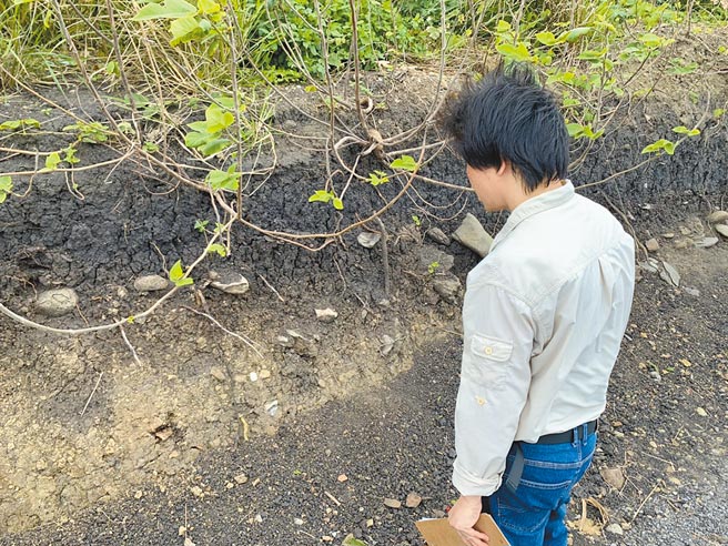 花莲岭顶遗址遭民眾径自开挖，可见陶片及石器散落。（读者提供／王志伟花莲传真）
