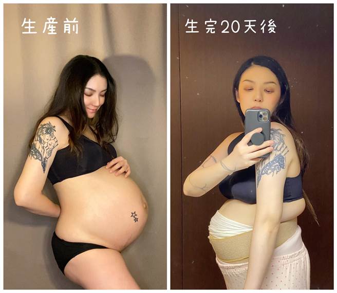 欧阳靖po产前、产后的对比照，想要激励新手妈妈们。（图／FB@欧阳靖）
