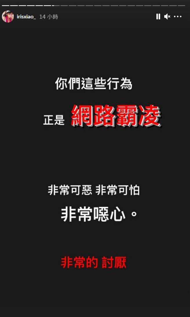 闪亮亮请酸民停止网路霸凌。（图／IG@irisxiao_）