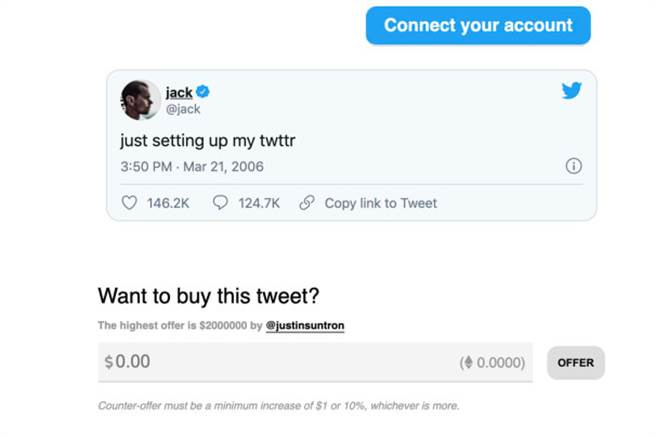 推特创办人拍卖史上第一篇推文 喊价飙破7千万