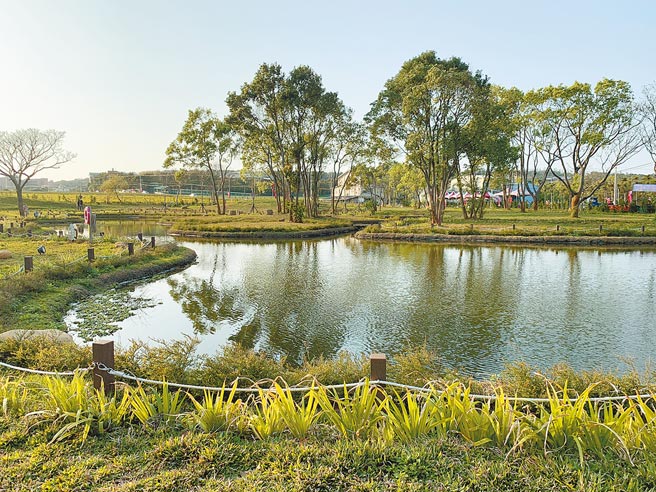 苗栗市八甲茶园每到冬季面临缺水问题，水保局在一旁兴建的省水、省工示范区，规画公园景观成为休憩赏景好去处。（何冠娴摄）