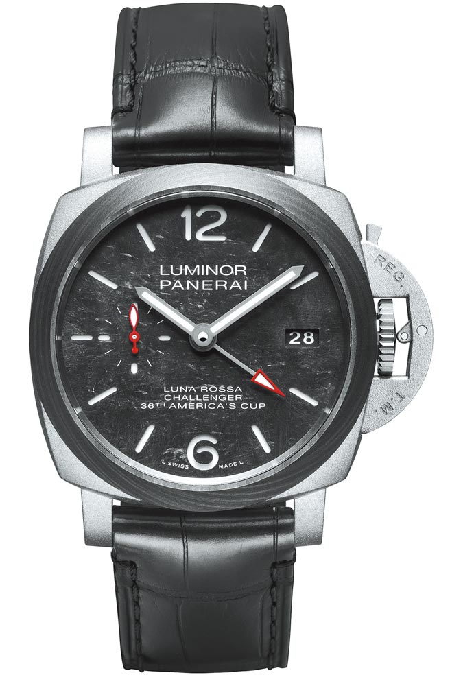 沛纳海为Luna Rossa船队打造Luna Rossa GMT两地时间表，34万1000元。（Panerai提供）