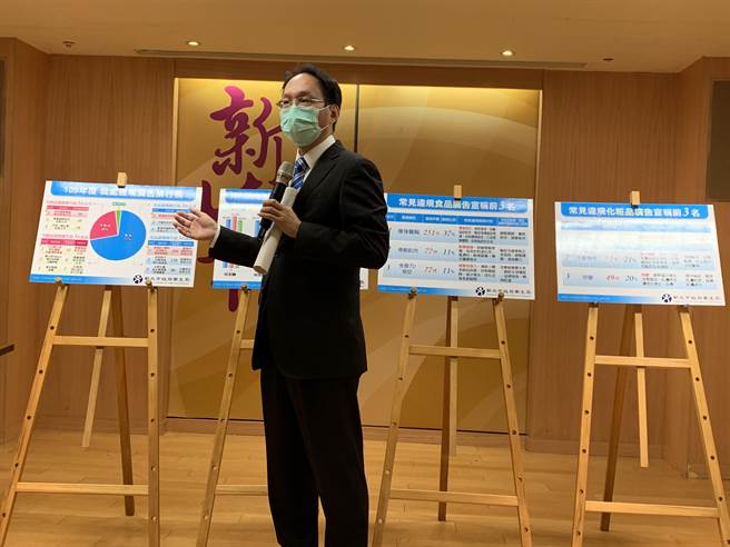 新北市今公布2020年食品、化妆品、药物违规广告裁罚状况，共开罚945件、4077万余元，卫生局副局长许朝程举办说明记者会。（许哲瑗摄）
