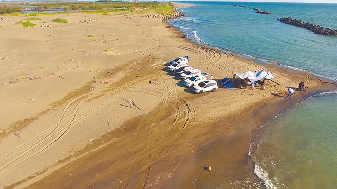 台江國家公園內頂頭額沙洲常有違規車輛進入。（台江國家公園提供／程炳璋台南傳真）