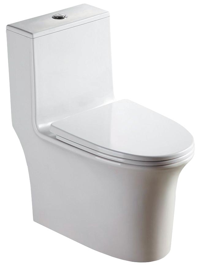 特力屋washclean现代漩冲虹吸式单体马桶，一体成型设计可有效减少漏水发生，而瓷漆可使表面不易附着脏污，只需小水量就能冲净。（特力屋提供）