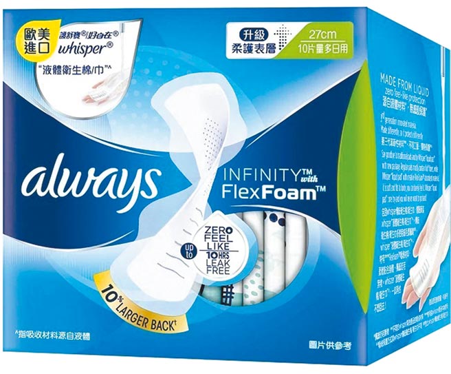 好自在INFINITY液體衛生棉量多日用27cm 10片，169元。（屈臣氏提供）