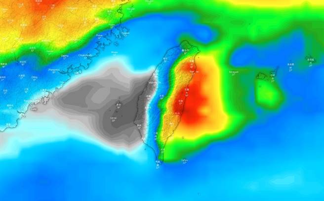 欧洲数值模式显示，台湾未来10日累积降雨预估，西部降雨少之又少，有些地方可能连１滴雨都没有。（图撷自台湾颱风论坛）