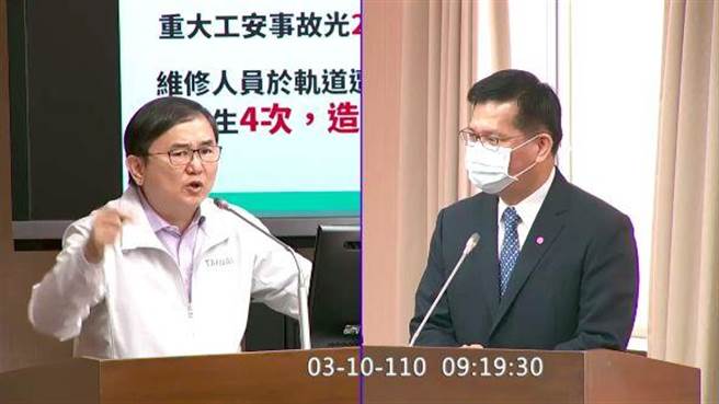 立委刘棹豪质询交通部长林佳龙。（潘千诗翻摄）