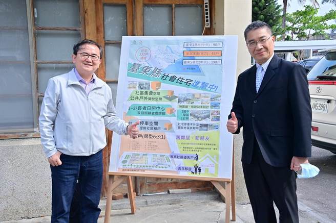 内政部长徐国勇（右）与立委刘棹豪（左）视察台东社宅预定地点。（立委刘棹豪提供／蔡旻妤台东传真）