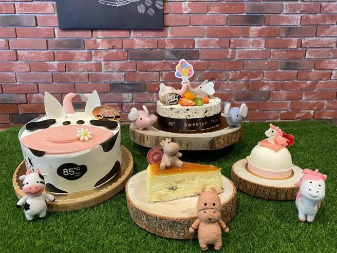 （85度C抢儿童节商机，推出4款不同造型的儿童节蛋糕。图／85度C提供）