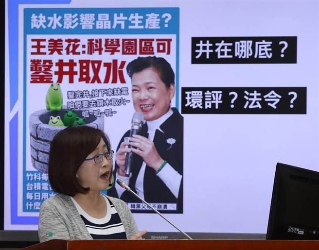 國民黨立委林奕華（圖）11日在立法院教育及文化委員會詢問關於經濟部長王美花一席「科學園區可鑿井取水」說法的可行性，對此，新竹科學園區管理局局長王永壯答詢表示，竹科的環評不允許取地下水。（劉宗龍攝）
