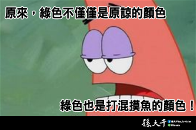 国民党前立委孙大千今在脸书表示，绿色不仅是原谅的顏色，也是打混摸鱼的顏色。（摘自孙大千脸书）
