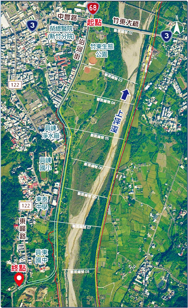 台68線接竹東東峰路新闢工程示意路線。（新竹縣政府提供／羅浚濱新竹傳真）