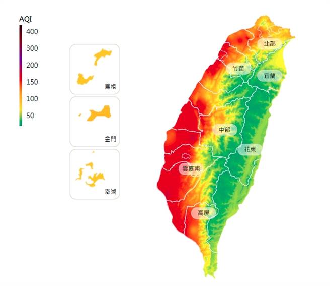 今天西半部的空品不佳。（图／翻摄自环保署）