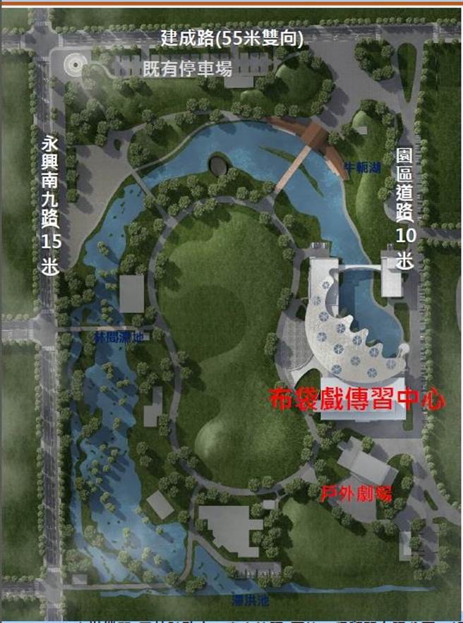 云林布袋戏传习中心位于目前农博园区内，半月形的手掌外观建筑就是传习中心建筑本体。（周丽兰摄）