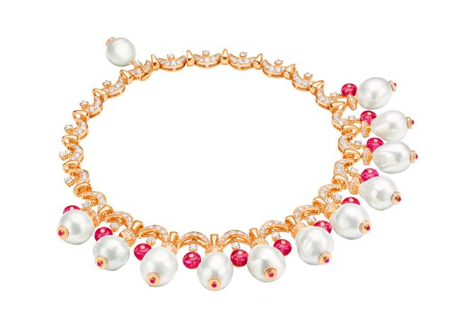 寶格麗BAROCKO系列頂級碧璽、珍珠與鑽石項鍊，1262萬4000元。（BVLGARI提供）